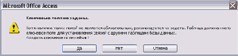 Диалоговое окно определения первичного ключа